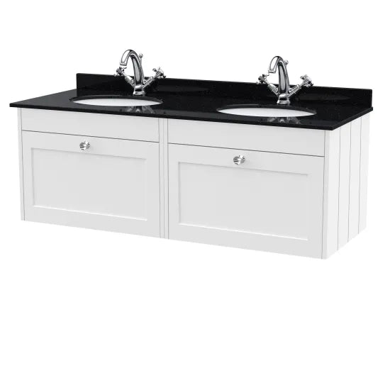 Old London Ashwick Satin White 1200mm Wall Hung 2-Drawer Unit With Marble Top
