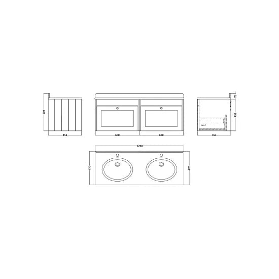 Old London Ashwick Satin White 1200mm Wall Hung 2-Drawer Unit With Marble Top