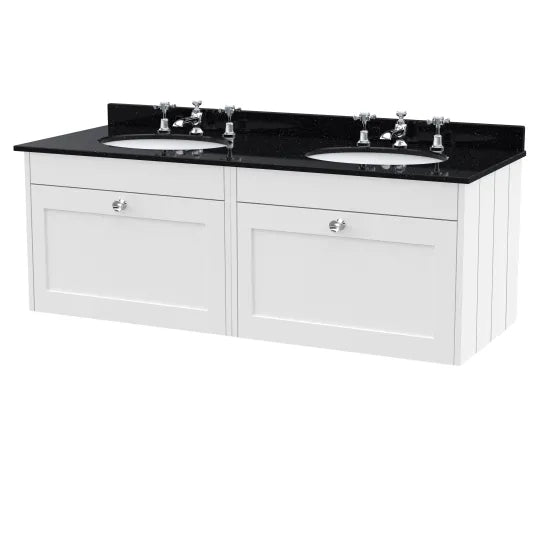 Old London Ashwick Satin White 1200mm Wall Hung 2-Drawer Unit With Marble Top