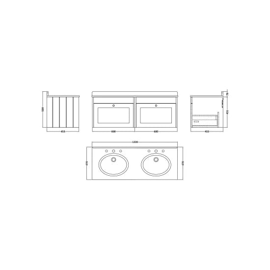 Old London Ashwick Satin White 1200mm Wall Hung 2-Drawer Unit With Marble Top