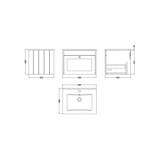 Old London Ashwick Satin White 600mm Wall Hung 1-Drawer Unit With Basin 1 Tap Hole