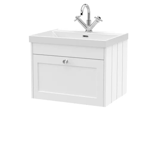 Old London Ashwick Satin White 600mm Wall Hung 1-Drawer Unit With Basin 1 Tap Hole
