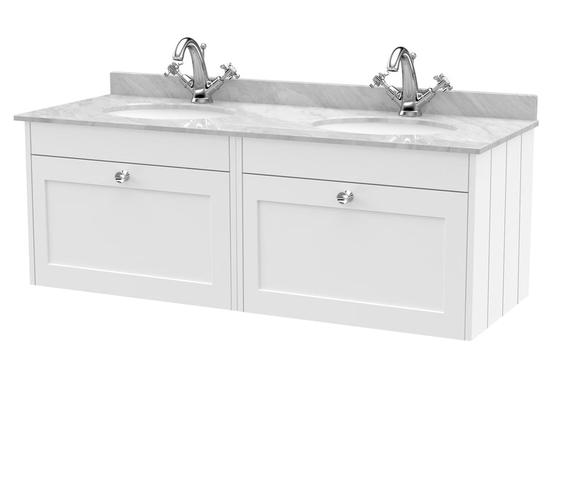 Old London Ashwick Satin White 1200mm Wall Hung 2-Drawer Unit With Marble Top