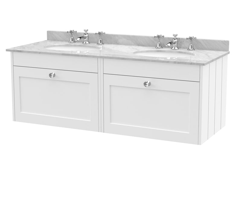 Old London Ashwick Satin White 1200mm Wall Hung 2-Drawer Unit With Marble Top