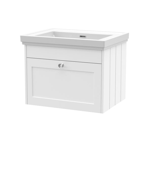 Old London Ashwick Satin White 600mm Wall Hung 1-Drawer Unit With Basin No Tap Hole