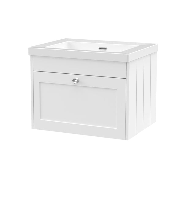 Old London Ashwick Satin White 600mm Wall Hung 1-Drawer Unit With Basin No Tap Hole
