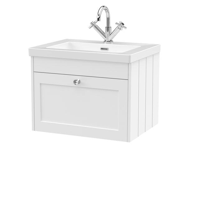 Old London Ashwick Satin White 600mm Wall Hung 1-Drawer Unit With Basin 1 Tap Hole