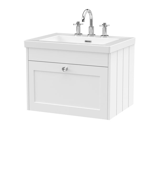Old London Ashwick Satin White 600mm Wall Hung 1-Drawer Unit With Basin 3 Tap Hole