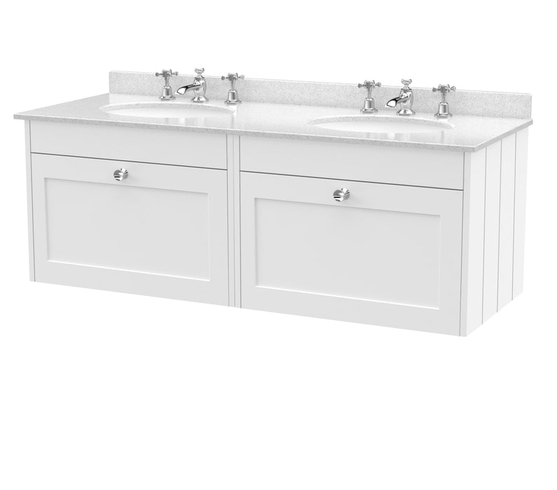 Old London Ashwick Satin White 1200mm Wall Hung 2-Drawer Unit With Marble Top