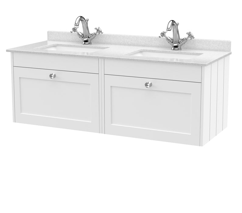 Old London Ashwick Satin White 1200mm Wall Hung 2-Drawer Unit With Marble Top