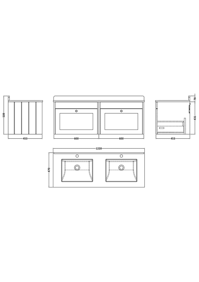Old London Ashwick Satin White 1200mm Wall Hung 2-Drawer Unit With Marble Top
