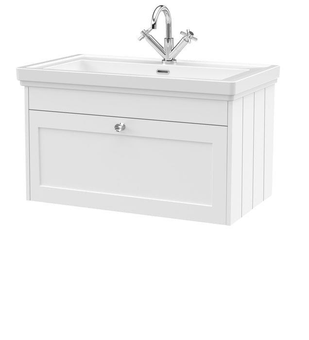 Old London Ashwick Satin White 800mm Wall Hung 1-Drawer Unit With Basin 1 Tap Hole