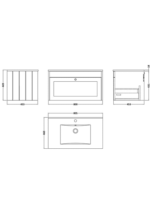 Old London Ashwick Satin White 800mm Wall Hung 1-Drawer Unit with Basin 1 TH