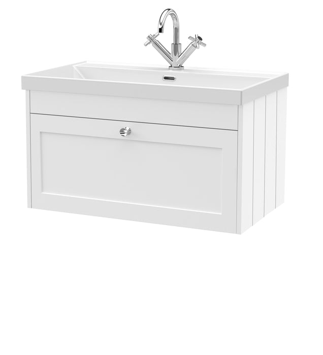 Old London Ashwick Satin White 800mm Wall Hung 1-Drawer Unit with Basin 1 TH