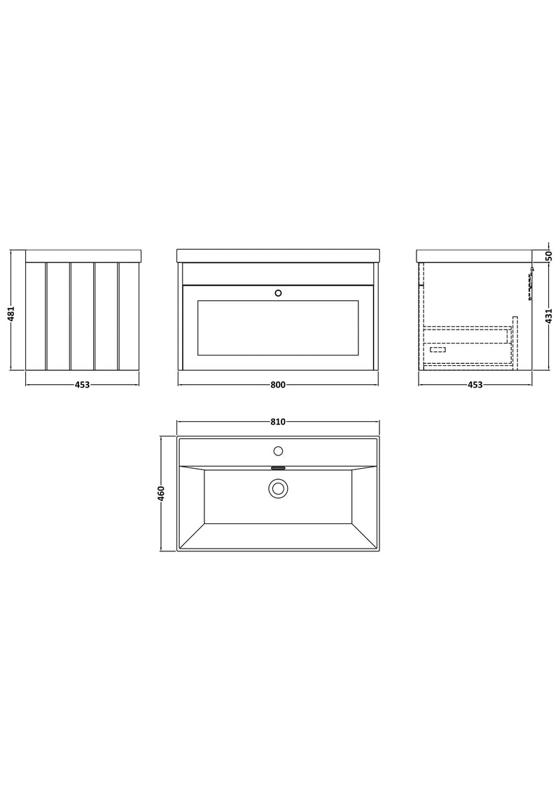 Old London Ashwick Satin White 800mm Wall Hung 1-Drawer Unit with Basin 1 TH