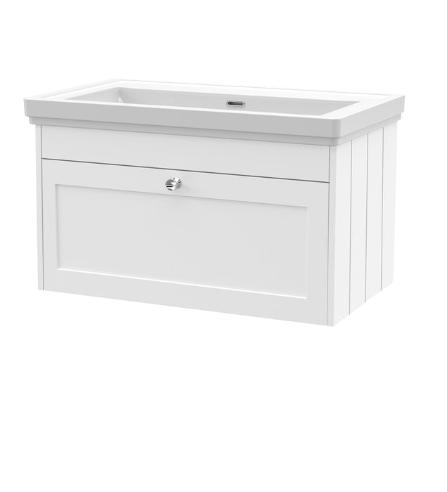 Old London Ashwick Satin White 800mm Wall Hung 1-Drawer Unit With Basin No Tap Hole