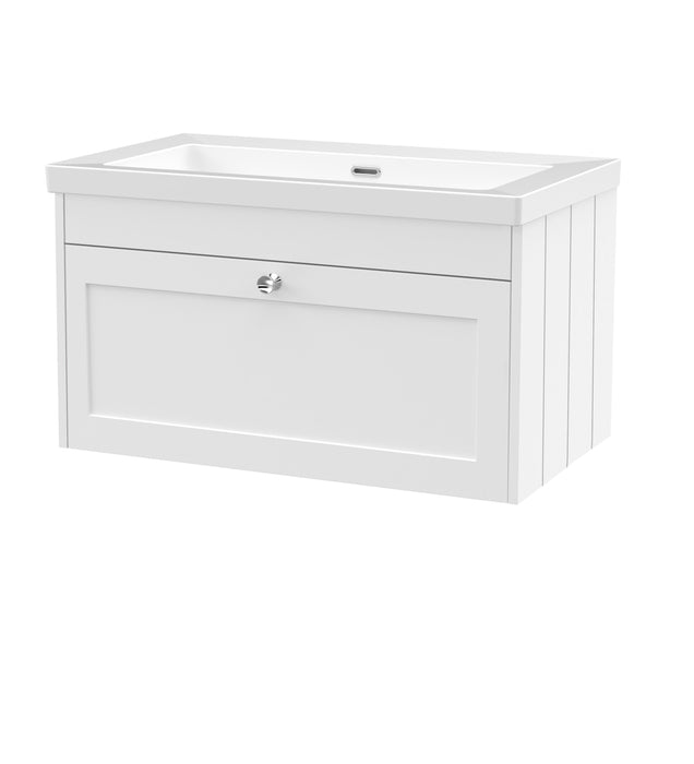 Old London Ashwick Satin White 800mm Wall Hung 1-Drawer Unit with Basin 0 TH