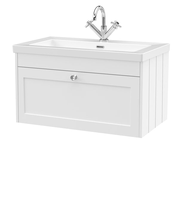 Old London Ashwick Satin White 800mm Wall Hung 1-Drawer Unit with Basin 1 TH