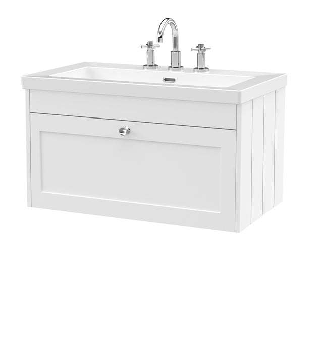 Old London Ashwick Satin White 800mm Wall Hung 1-Drawer Unit with Basin 3 TH