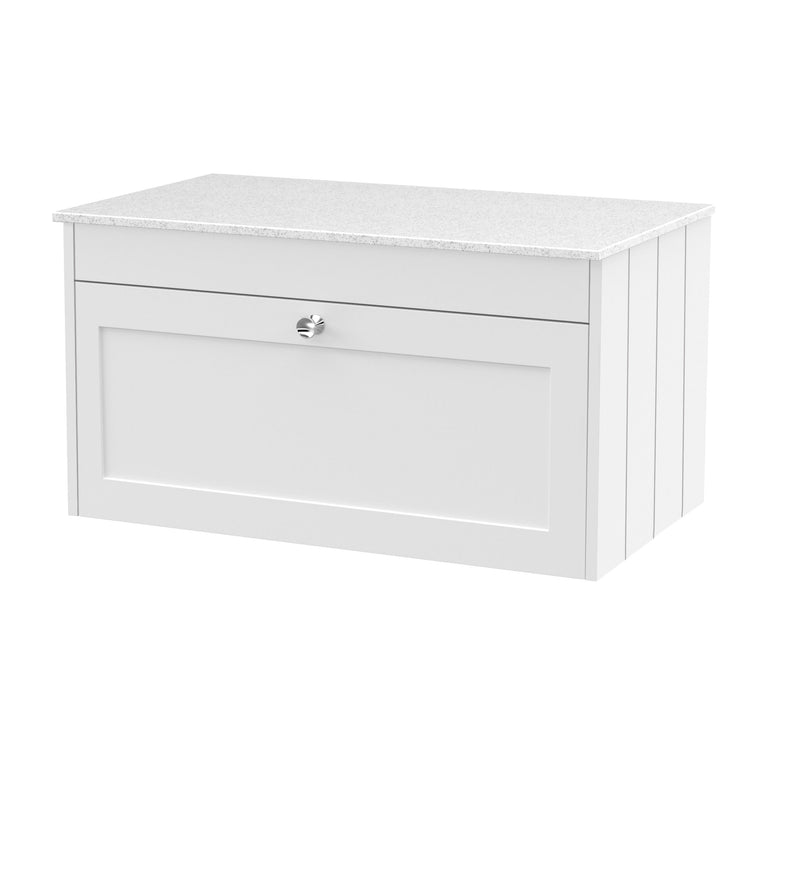 Old London Ashwick Satin White 800mm Wall Hung 1-Drawer Unit with Marble Top