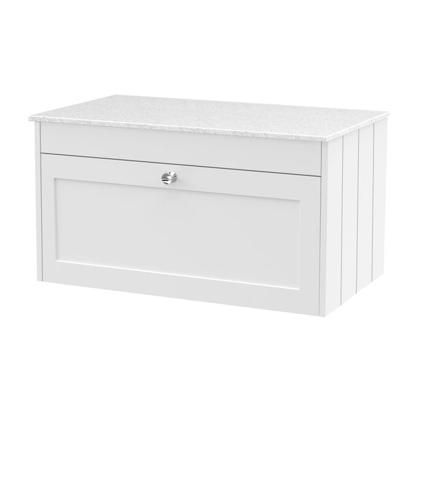 Old London Ashwick Satin White 800mm Wall Hung 1-Drawer Unit with Marble Top