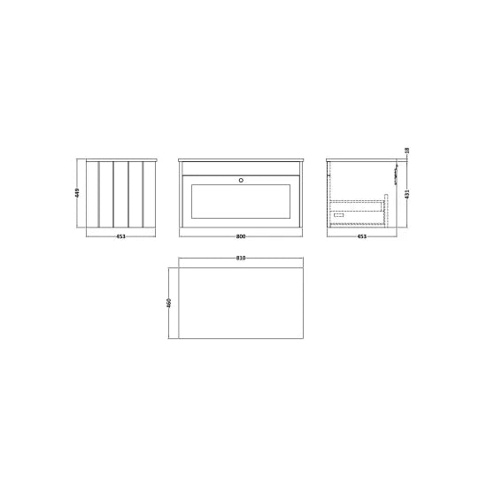 Old London Ashwick Satin White 800mm Wall Hung 1-Drawer Unit with Marble Top