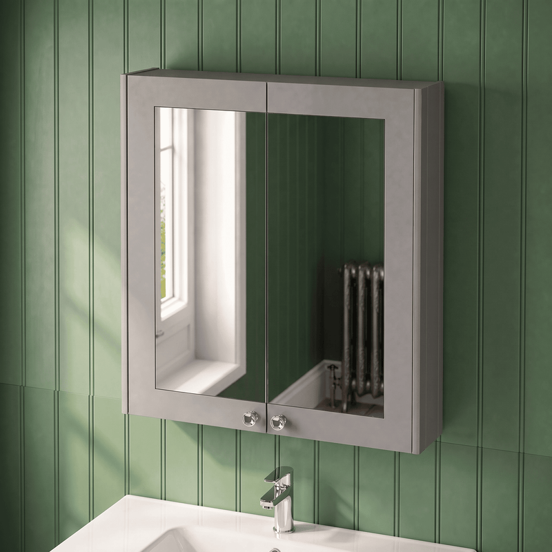 Old London Ashwick 600mm Satin Grey Wall Hung Mirror Cabinet