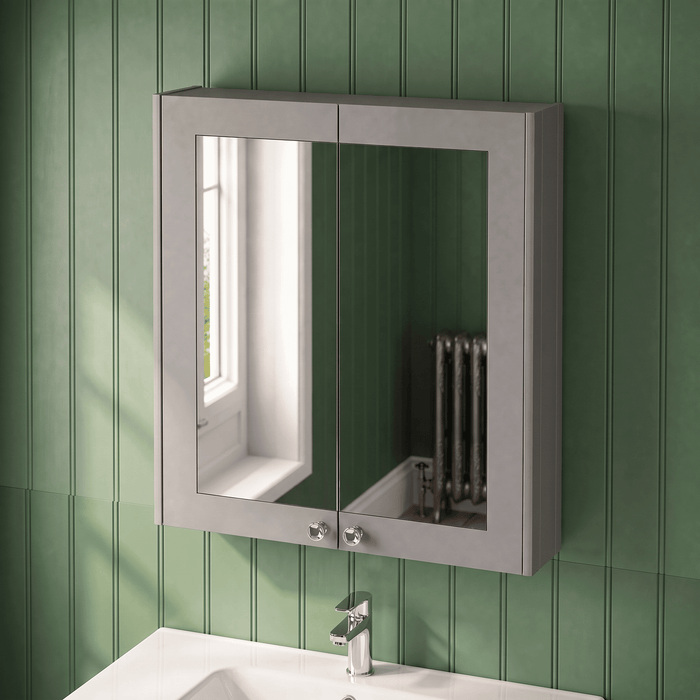 Old London Ashwick 600mm Satin Grey Wall Hung Mirror Cabinet