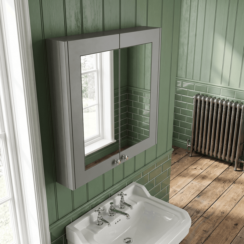 Old London Ashwick 600mm Satin Grey Wall Hung Mirror Cabinet