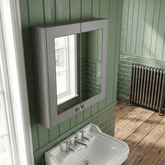 Old London Ashwick 600mm Satin Grey Wall Hung Mirror Cabinet