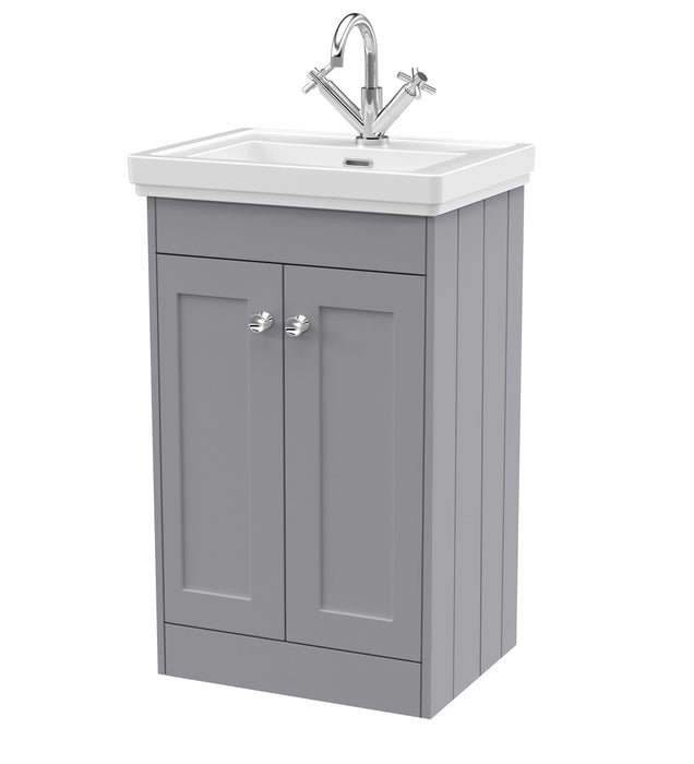 Old London Ashwick Satin Grey 500mm Floorstanding 2-Door Unit With Basin 1 Tap Hole