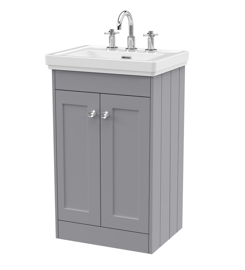 Old London Ashwick Satin Grey 500mm Floorstanding 2-Door Unit With Basin 3 Tap Hole