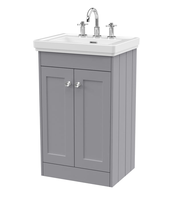 Old London Ashwick Satin Grey 500mm Floorstanding 2-Door Unit With Basin 3 Tap Hole