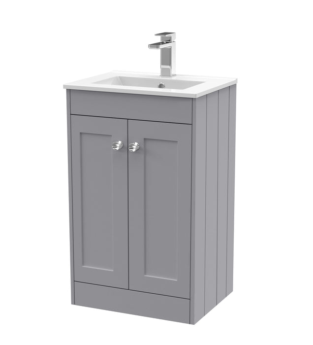 Old London Ashwick Satin Grey 500mm Floorstanding 2-Door Unit With Minimalist Basin