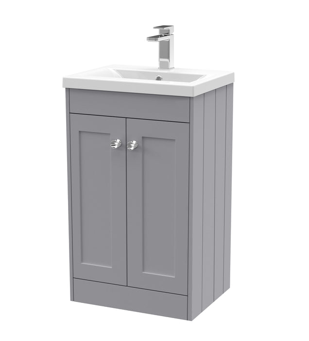 Old London Ashwick Satin Grey 500mm Floorstanding 2-Door Unit With Mid-Edged Basin