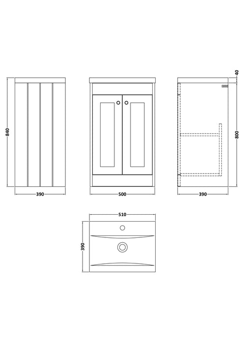 Old London Ashwick Satin Grey 500mm Floorstanding 2-Door Unit With Mid-Edged Basin