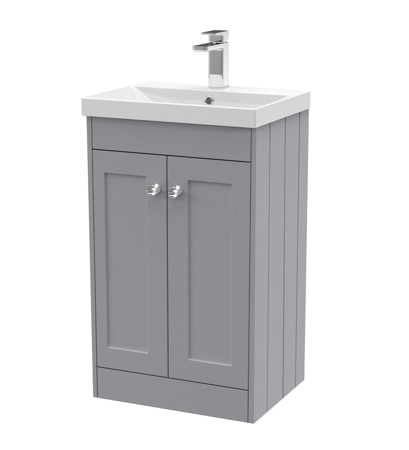 Old London Ashwick Satin Grey 500mm Floorstanding 2-Door Unit With Thin-Edged Basin