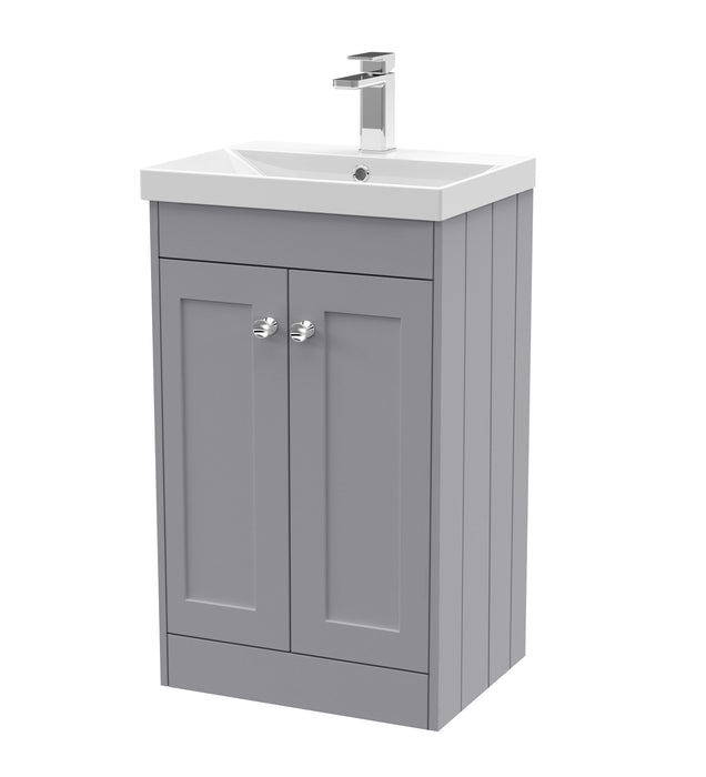 Old London Ashwick Satin Grey 500mm Floorstanding 2-Door Unit With Thin-Edged Basin
