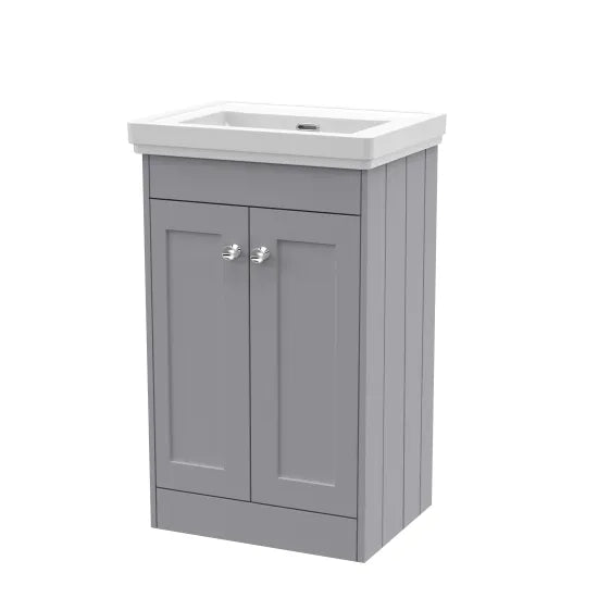 Old London Ashwick Satin Grey 500mm Floorstanding 2-Door Unit With Basin No Tap Hole