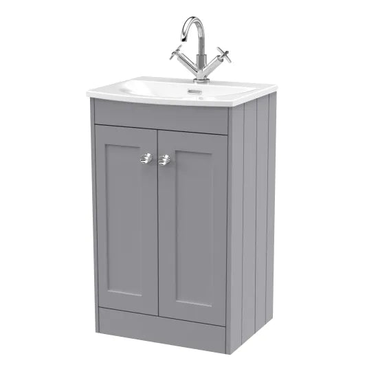 Old London Ashwick Satin Grey 500mm Floorstanding 2-Door Unit With Curved Basin