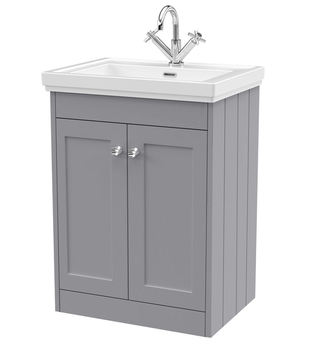 Old London Ashwick Satin Grey 600mm Floorstanding 2-Door Unit With Basin 1 Tap Hole