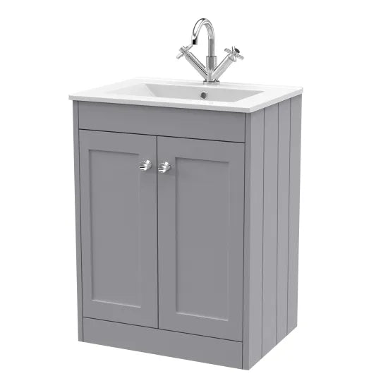 Old London Ashwick Satin Grey 600mm Floorstanding 2-Door Unit With Basin 1 Tap Hole
