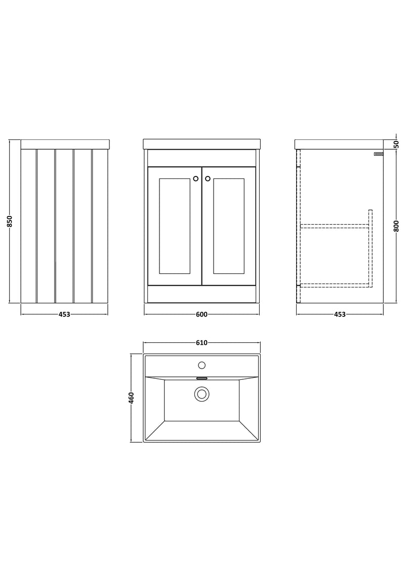 Old London Ashwick Satin Grey 600mm Floorstanding 2-Door Unit With Basin 1 Tap Hole