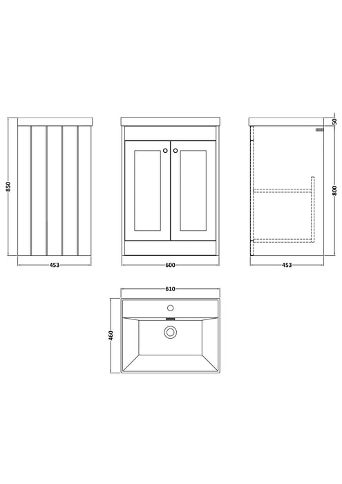 Old London Ashwick Satin Grey 600mm Floorstanding 2-Door Unit With Basin 1 Tap Hole