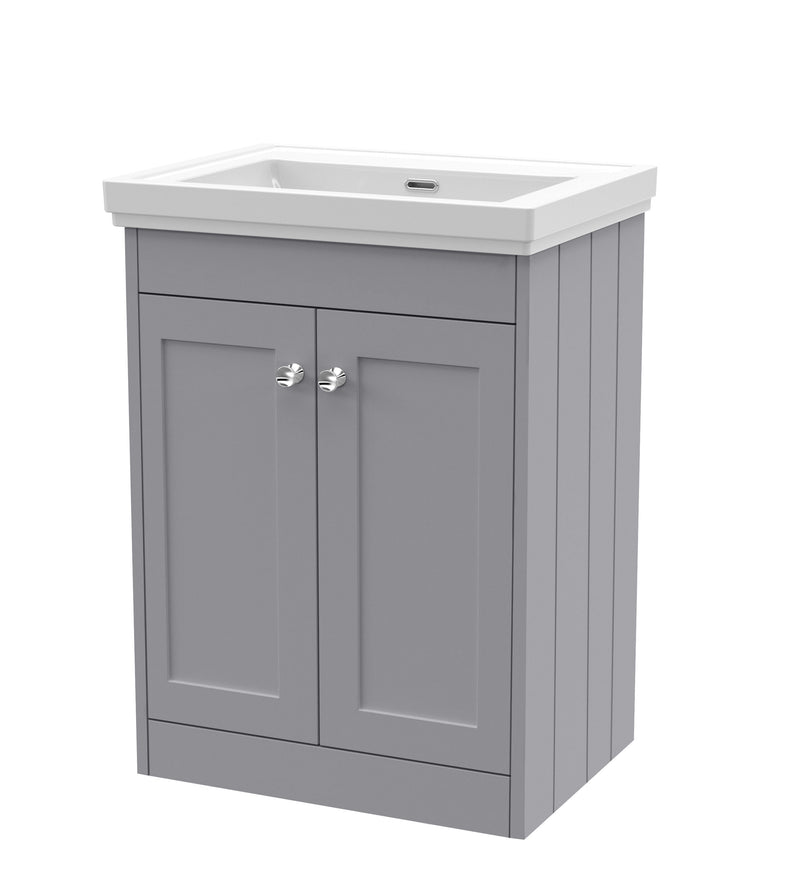 Old London Ashwick Satin Grey 600mm Floorstanding 2-Door Unit With Basin No Tap Hole