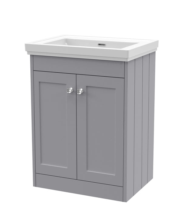 Old London Ashwick Satin Grey 600mm Floorstanding 2-Door Unit With Basin No Tap Hole