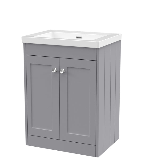 Old London Ashwick Satin Grey 600mm Floorstanding 2-Door Unit With Basin No Tap Hole