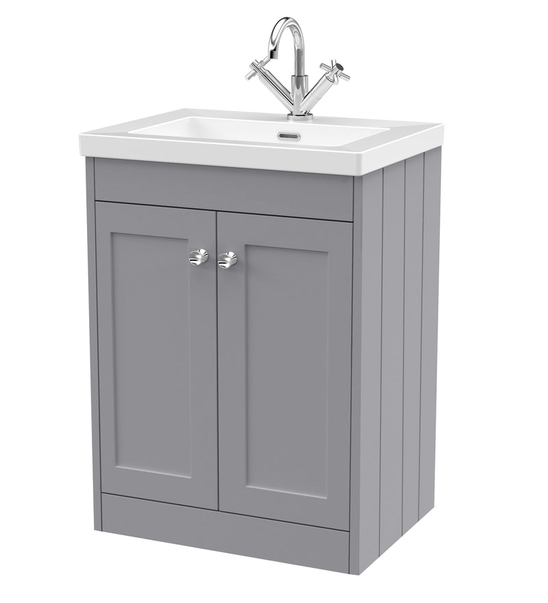 Old London Ashwick Satin Grey 600mm Floorstanding 2-Door Unit With Basin 1 Tap Hole