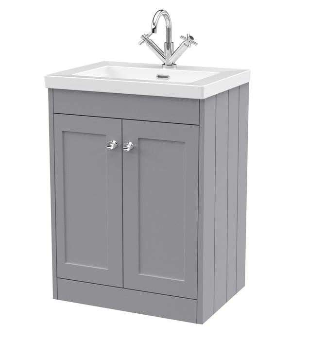 Old London Ashwick Satin Grey 600mm Floorstanding 2-Door Unit With Basin 1 Tap Hole