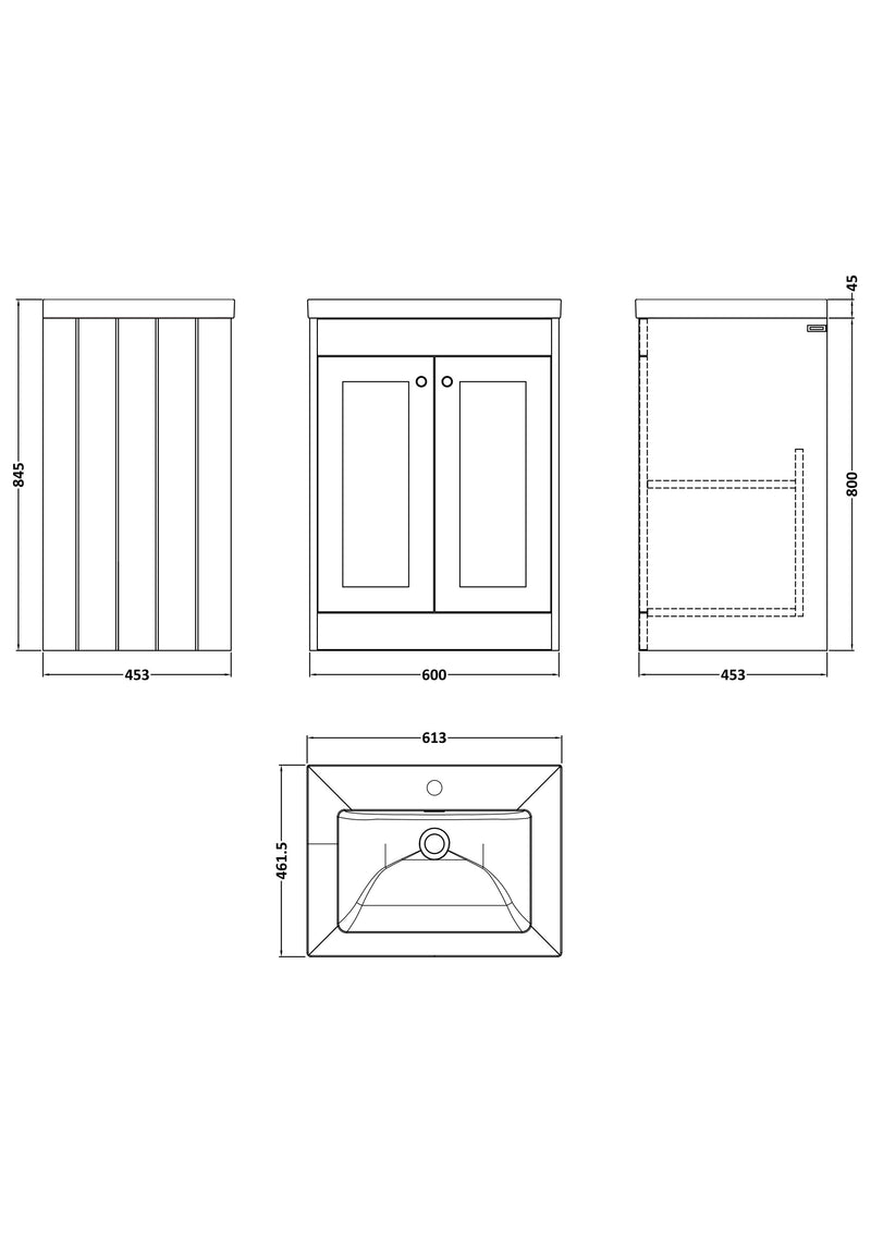 Old London Ashwick Satin Grey 600mm Floorstanding 2-Door Unit With Basin 1 Tap Hole